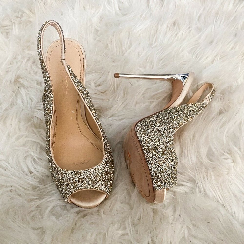 Imagine Vince Camuto gold sparkly heels round peep toe size 6 / 36